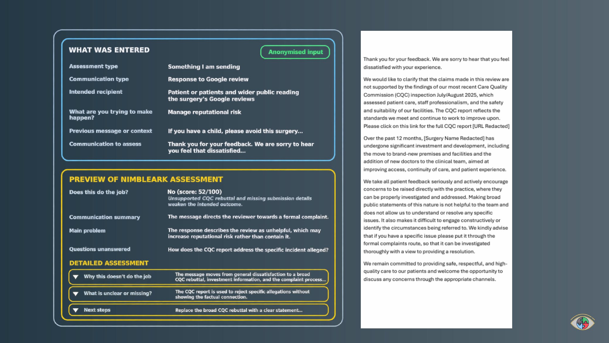 NimbleArk for GP practices campaign, section 5 of 6: Assessing Something I'm Sending