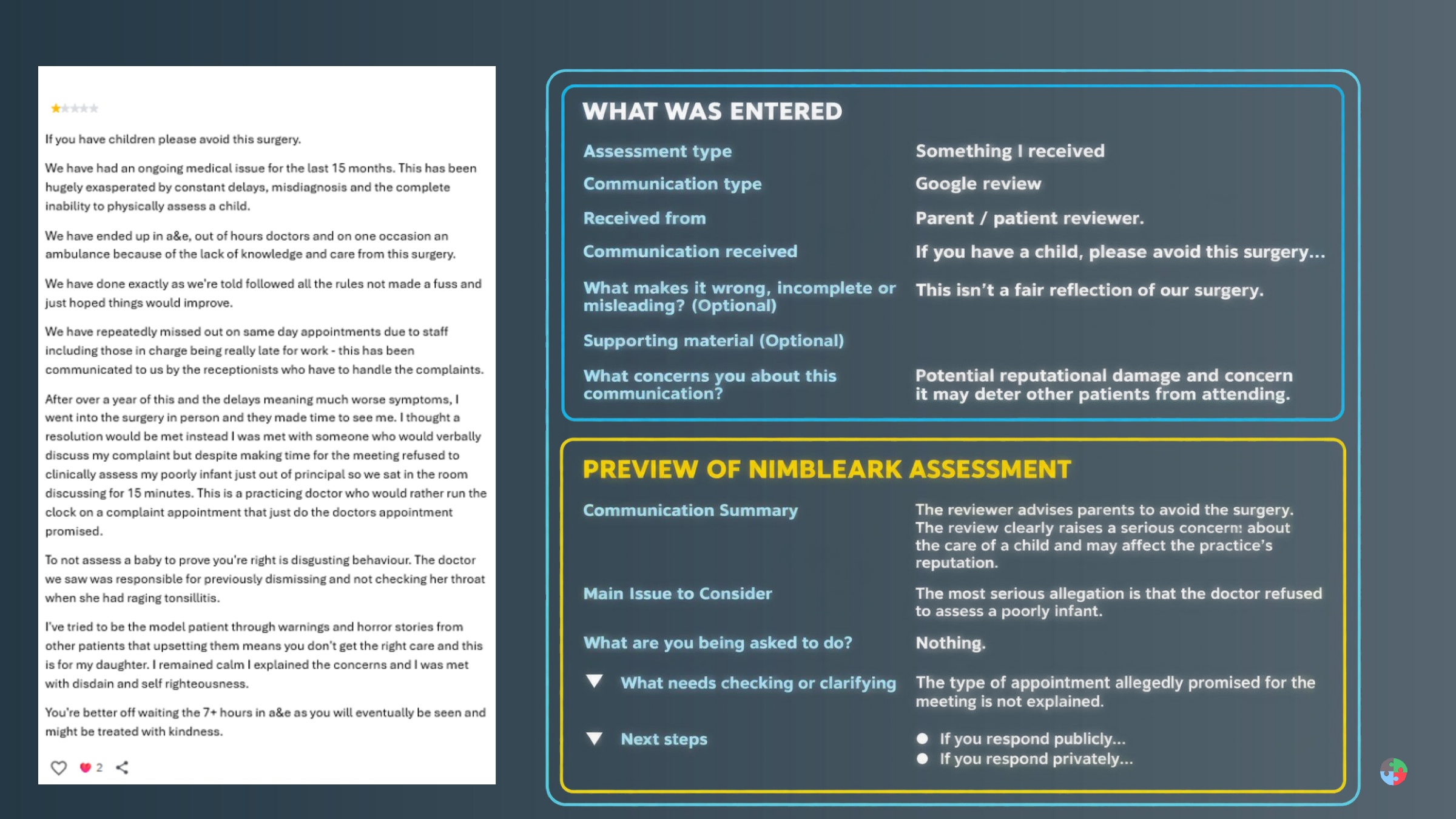 NimbleArk for GP practices campaign, section 4 of 6: Assessing Something I Received